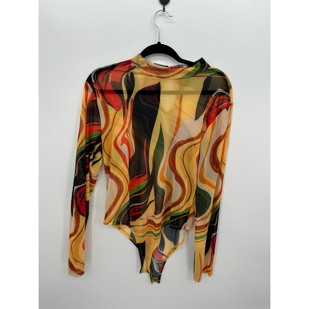 Windsor Womens 2X Abstract Swirl Mesh Bodysuit Mesh Rave Retro Dopamine Club